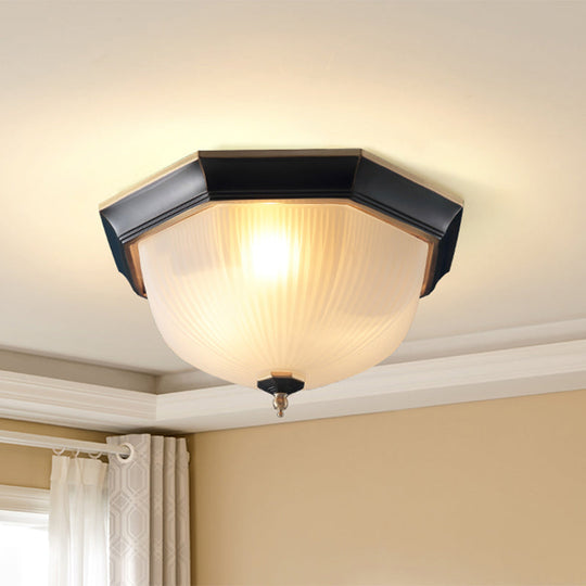 Retro White Ribbed Glass Flush Mount Ceiling Light for Hallway