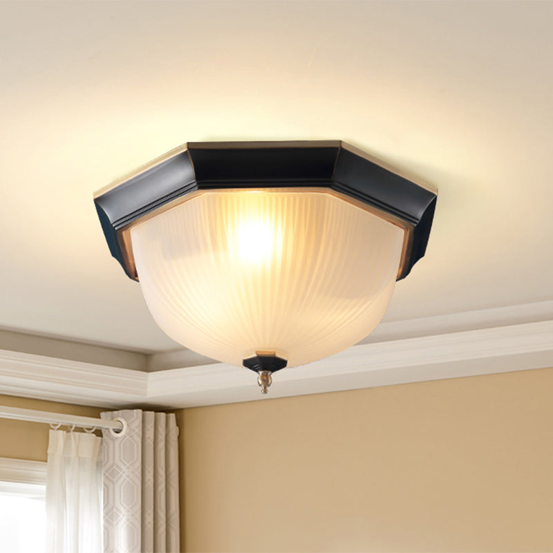 Retro White Ribbed Glass Flush Mount Ceiling Light For Hallway