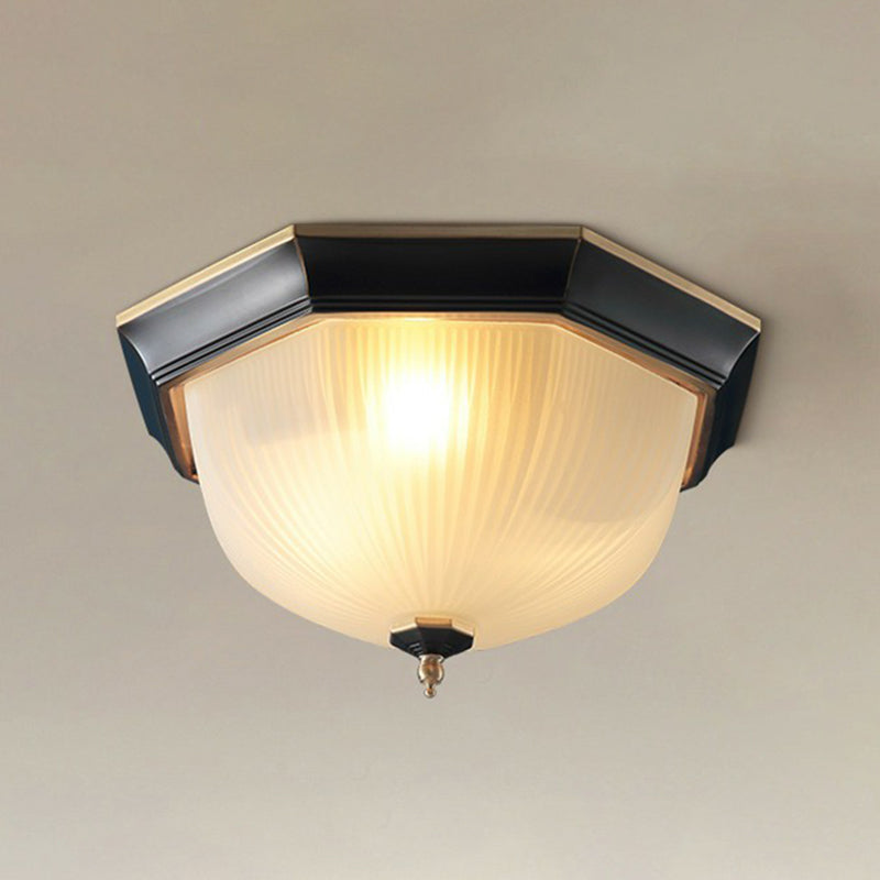 Retro White Ribbed Glass Flush Mount Ceiling Light for Hallway