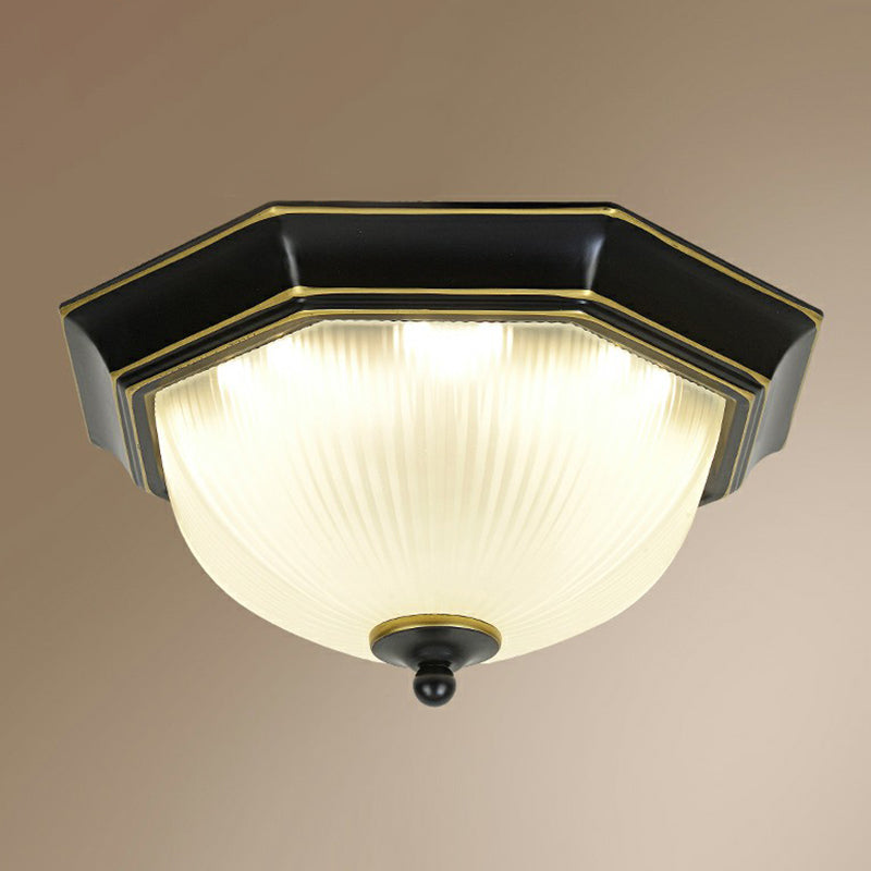 Frosted Rib Glass Dome Vintage Led Flush Mount Ceiling Light For Hallways Black / White