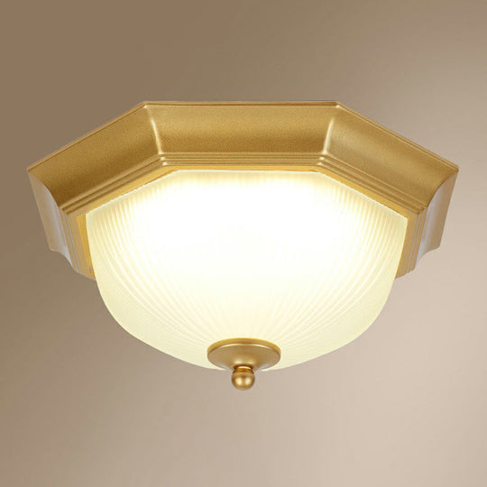 Frosted Rib Glass Dome Vintage Led Flush Mount Ceiling Light For Hallways Gold / White