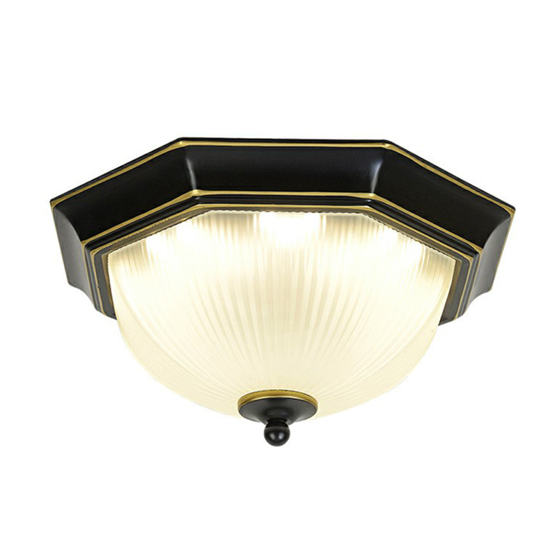 Frosted Rib Glass Dome Vintage LED Flush Mount Ceiling Light for Hallways