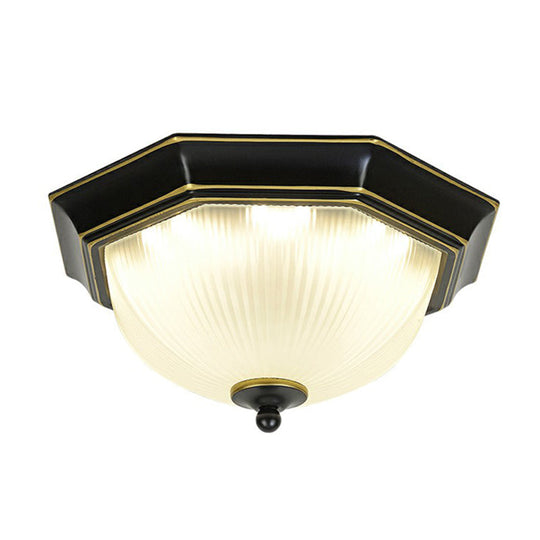 Frosted Rib Glass Dome Vintage Led Flush Mount Ceiling Light For Hallways