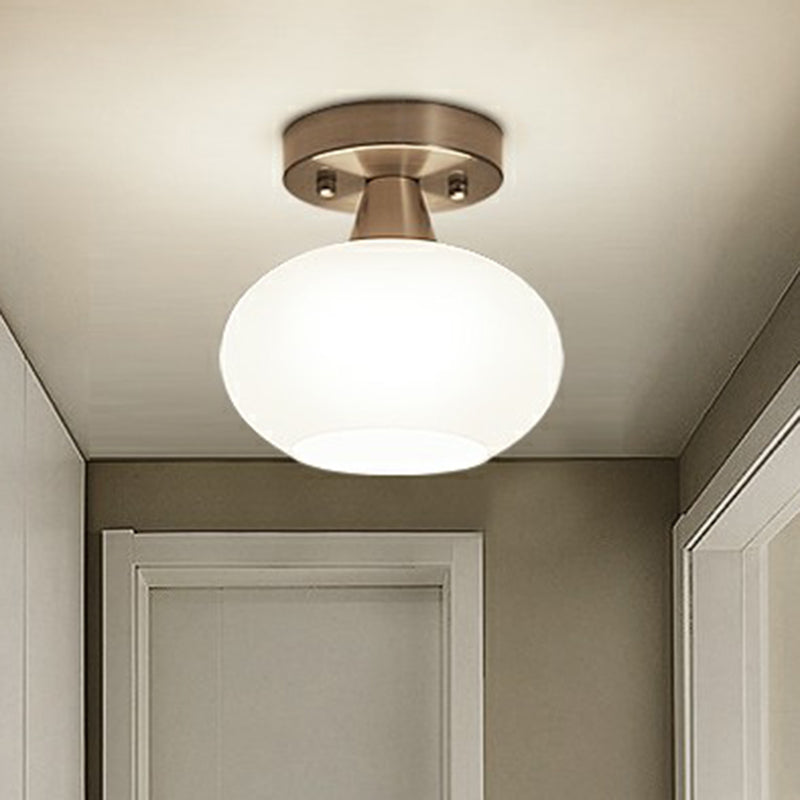 Ivory Glass Ceiling Light Fixture - Oval Simplicity Entryway Flush Mount Lighting