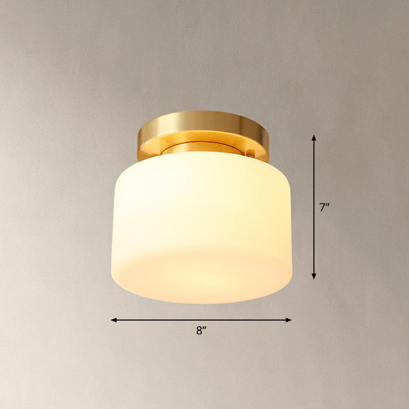 Cream Glass Ceiling Light with Brass Finish for Modern Foyer - Semi Flush Mount