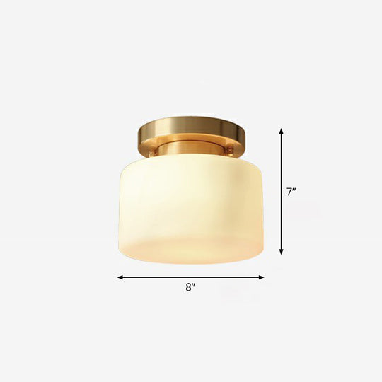 Cream Glass Ceiling Light with Brass Finish for Modern Foyer - Semi Flush Mount