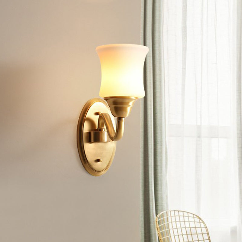 Antique Brass Sconce Light With Curved Cream Glass Shade - Ideal For Staircase Wall Decoration