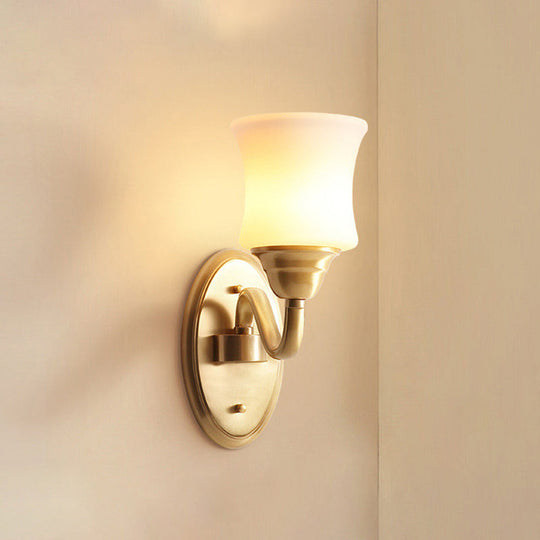 Antique Brass Sconce Light With Curved Cream Glass Shade - Ideal For Staircase Wall Decoration