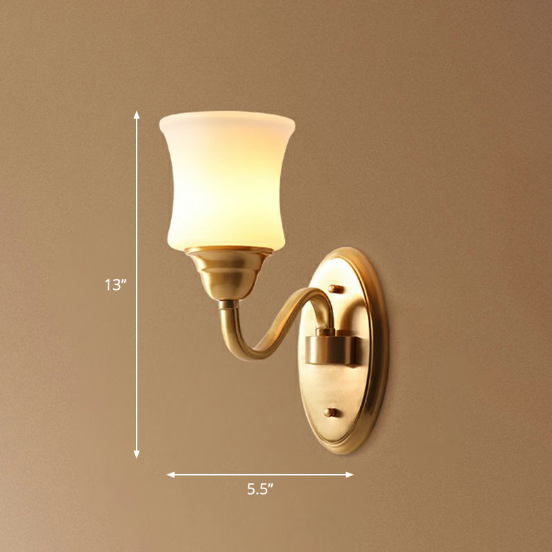 Antique Brass Sconce Light With Curved Cream Glass Shade - Ideal For Staircase Wall Decoration