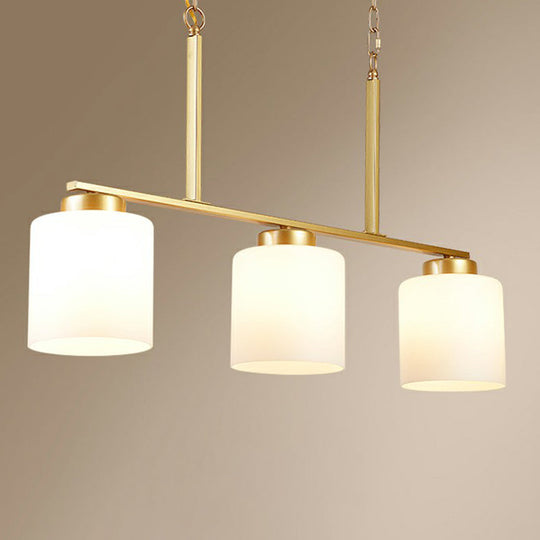 Minimalist Opal Frosted Glass Island Lighting Fixture - 3 Heads Hanging Pendant Light Gold