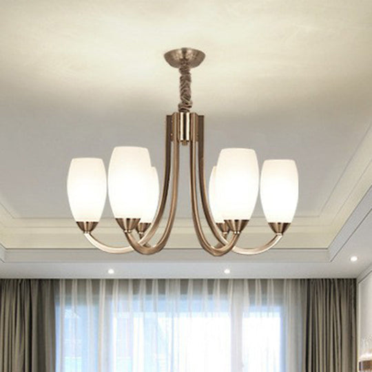 Simplicity Nickel Finish Swoop Arm Chandelier With Oval White Glass Shade: Elegant Metal Pendant