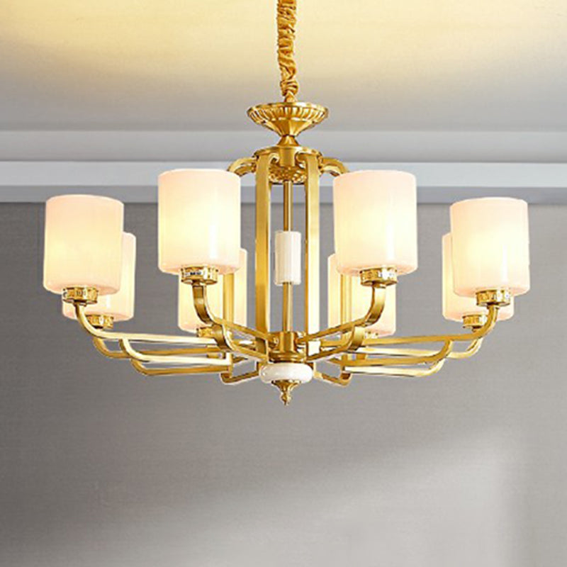 Traditional Brass Ceiling Hang Light With Milky Glass For Living Room