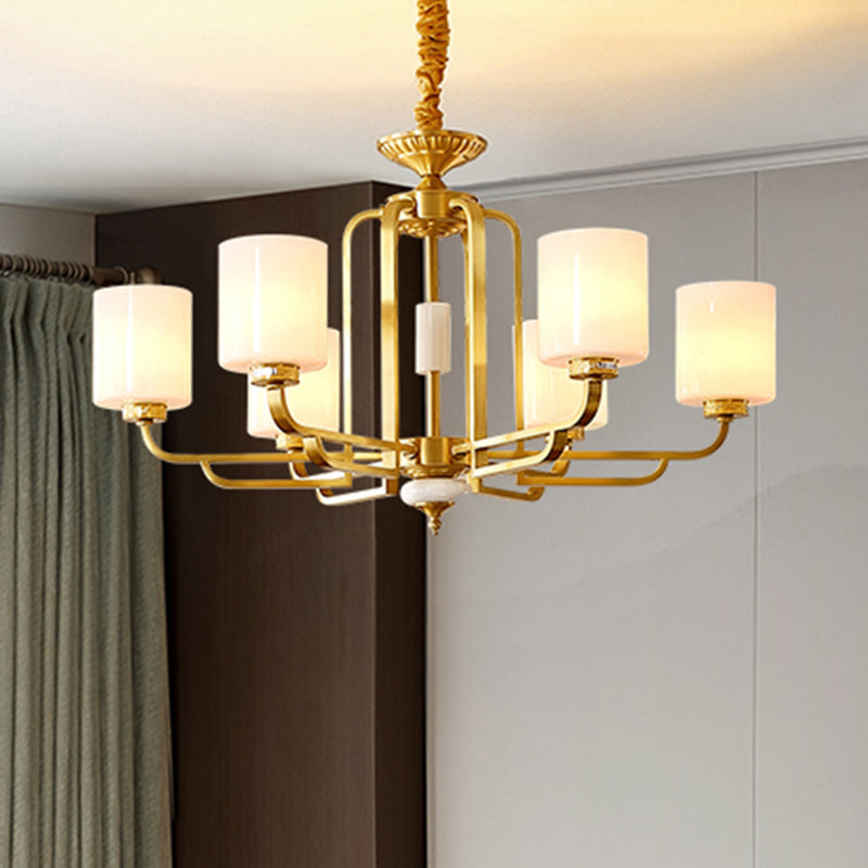 Traditional Brass Ceiling Hang Light With Milky Glass For Living Room