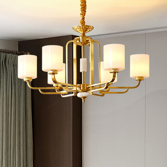 Traditional Brass Ceiling Hang Light With Milky Glass For Living Room