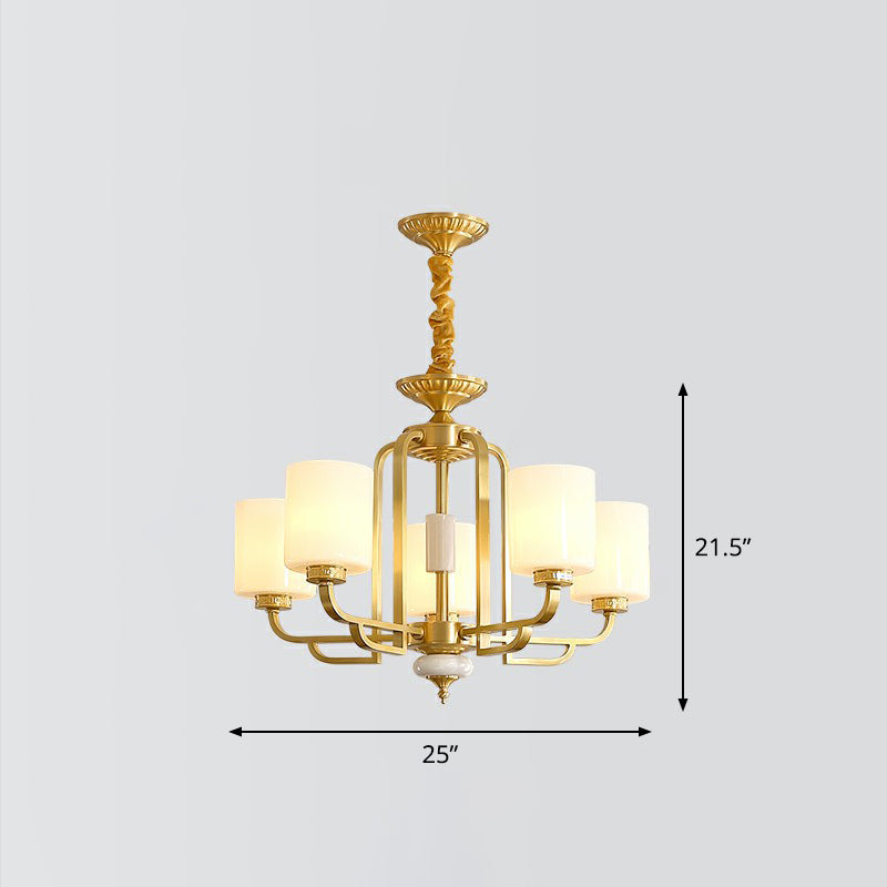 Traditional Brass Ceiling Hang Light With Milky Glass For Living Room 5 /