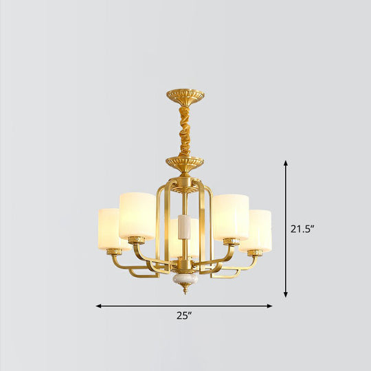 Traditional Brass Ceiling Hang Light With Milky Glass For Living Room 5 /