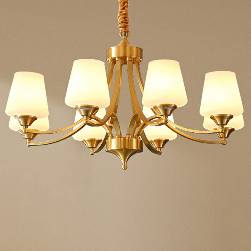 Antique Ivory Glass Conic Chandelier Pendant Light For Sitting Room