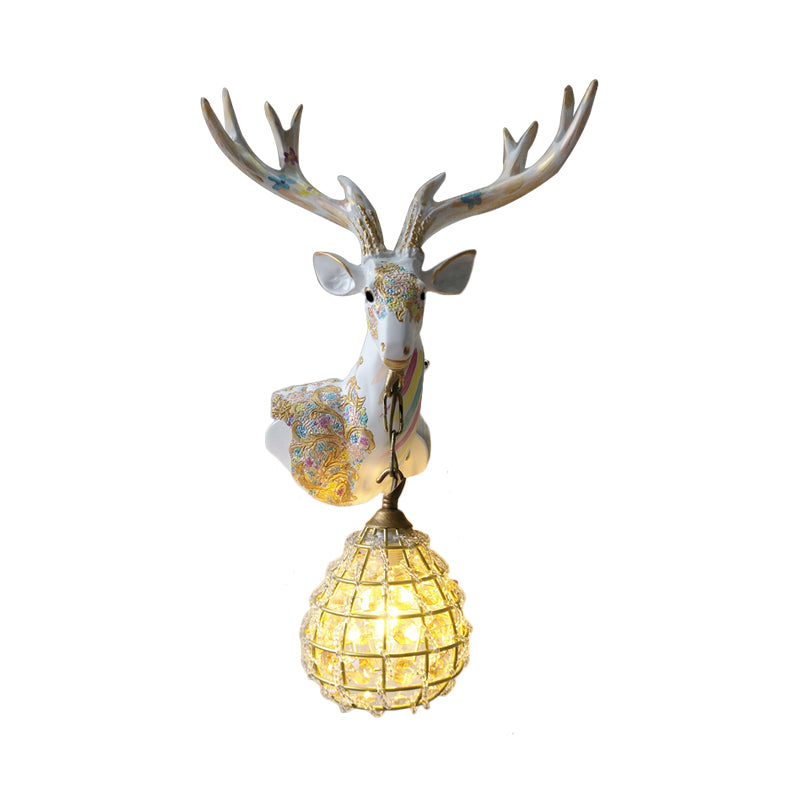 Crystal Globe Sconce Lamp With Deer Deco - Silver/White/Gold Right/Left