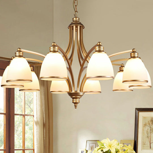 Traditional Dining Room Chandelier - Suspension Pendant Light With White Bell Glass Shade