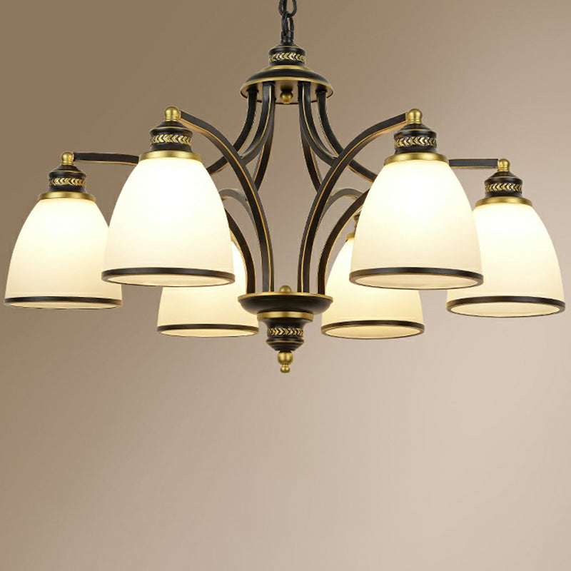 Traditional Dining Room Chandelier - Suspension Pendant Light With White Bell Glass Shade 6 / Black