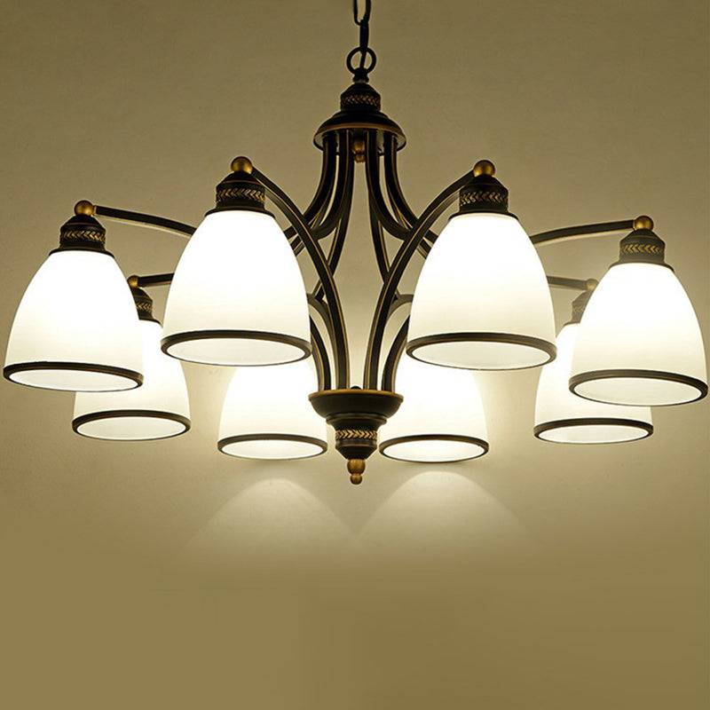 Traditional Dining Room Chandelier - Suspension Pendant Light With White Bell Glass Shade