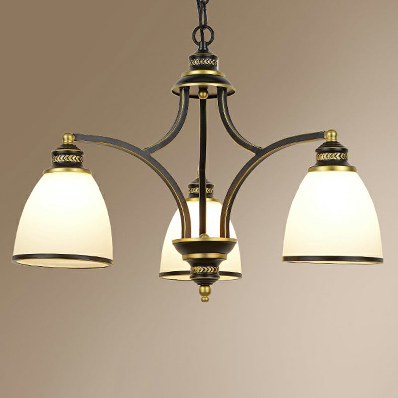 Traditional Dining Room Chandelier - Suspension Pendant Light With White Bell Glass Shade