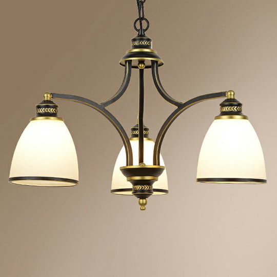 Traditional Dining Room Chandelier - Suspension Pendant Light With White Bell Glass Shade 3 / Black