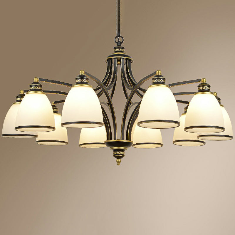 Traditional Dining Room Chandelier - Suspension Pendant Light With White Bell Glass Shade