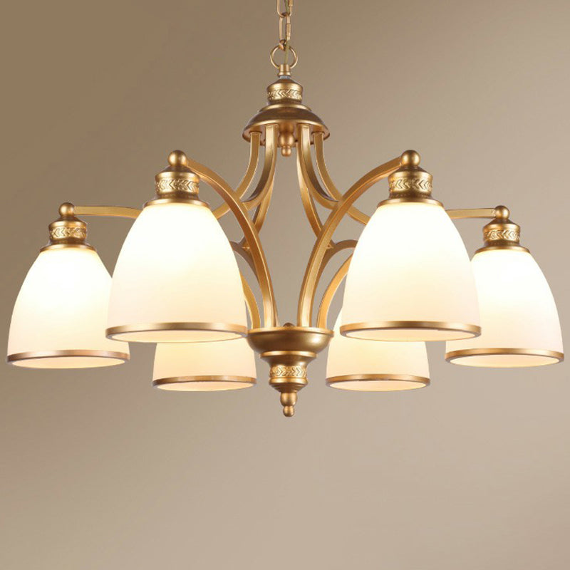 Traditional Dining Room Chandelier - Suspension Pendant Light With White Bell Glass Shade