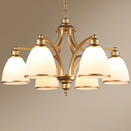 Traditional Dining Room Chandelier - Suspension Pendant Light With White Bell Glass Shade 6 / Gold