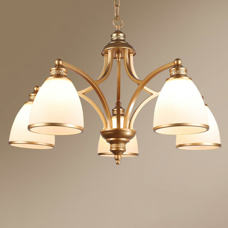 Traditional Dining Room Chandelier - Suspension Pendant Light With White Bell Glass Shade 5 / Gold