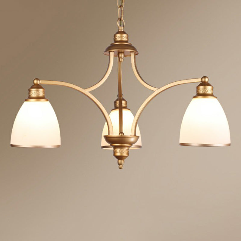 Traditional Dining Room Chandelier - Suspension Pendant Light With White Bell Glass Shade 3 / Gold