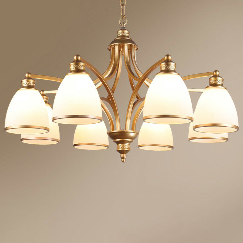 Traditional Dining Room Chandelier - Suspension Pendant Light With White Bell Glass Shade 8 / Gold