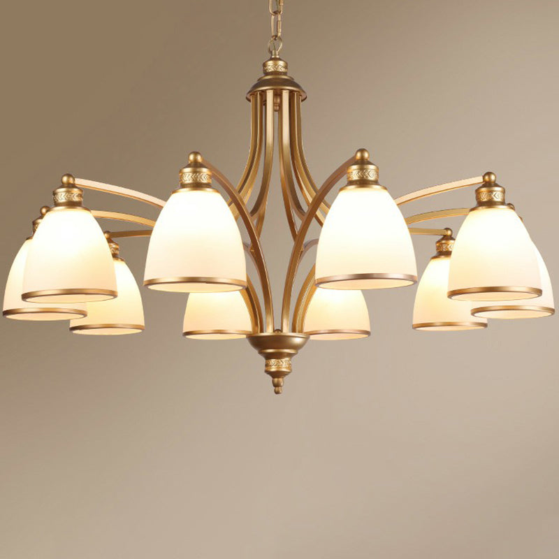 Traditional Dining Room Chandelier - Suspension Pendant Light With White Bell Glass Shade 10 / Gold