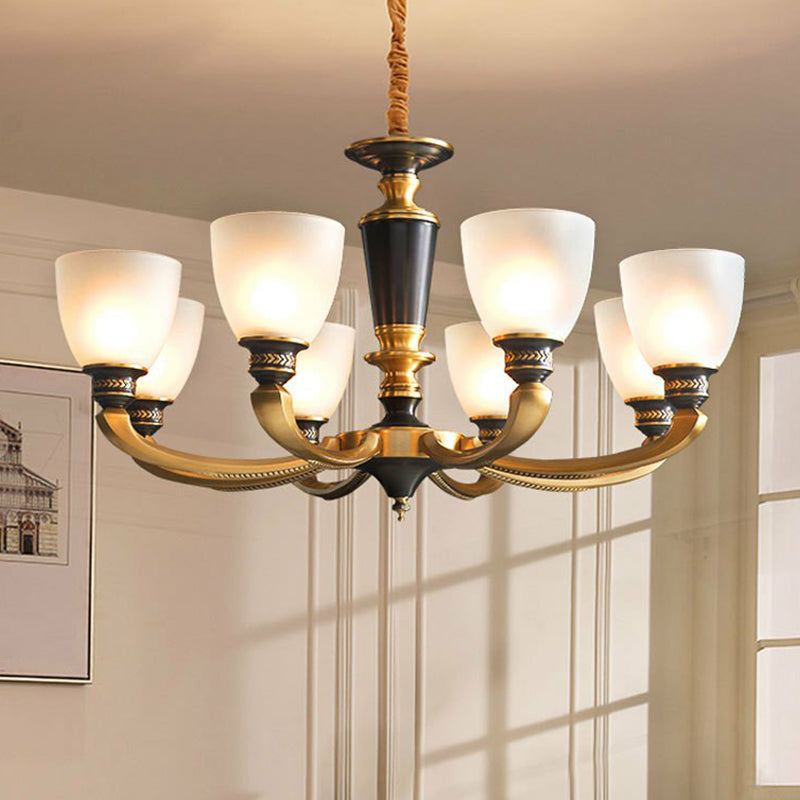 Traditional Frosted Glass Bell Chandelier - Black-Bronze Hanging Ceiling Light For Living Room