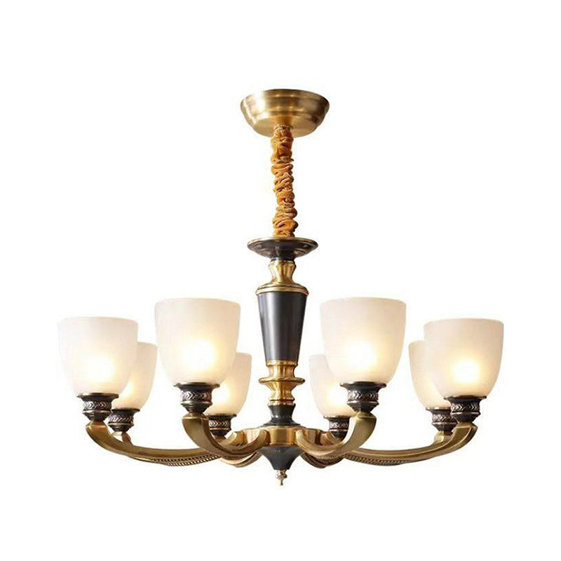 Traditional Frosted Glass Bell Chandelier - Black-Bronze Hanging Ceiling Light For Living Room