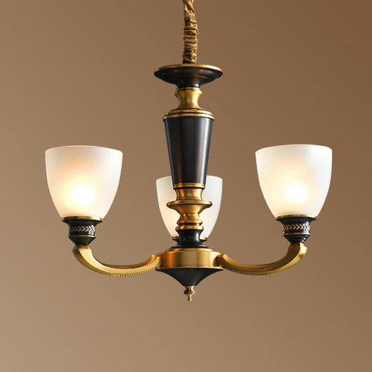 Traditional Frosted Glass Bell Chandelier - Black-Bronze Hanging Ceiling Light For Living Room