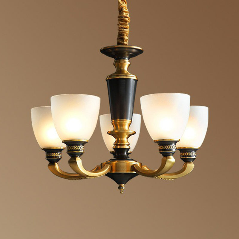 Traditional Frosted Glass Bell Chandelier - Black-Bronze Hanging Ceiling Light For Living Room