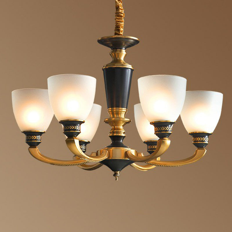 Traditional Frosted Glass Bell Chandelier - Black-Bronze Hanging Ceiling Light For Living Room