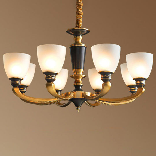 Traditional Frosted Glass Bell Chandelier - Black-Bronze Hanging Ceiling Light For Living Room 8 /