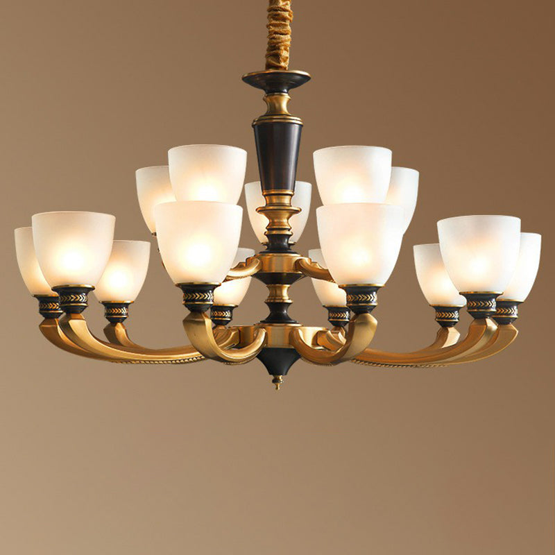 Traditional Frosted Glass Bell Chandelier - Black-Bronze Hanging Ceiling Light For Living Room