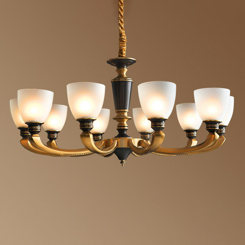 Traditional Frosted Glass Bell Chandelier - Black-Bronze Hanging Ceiling Light For Living Room