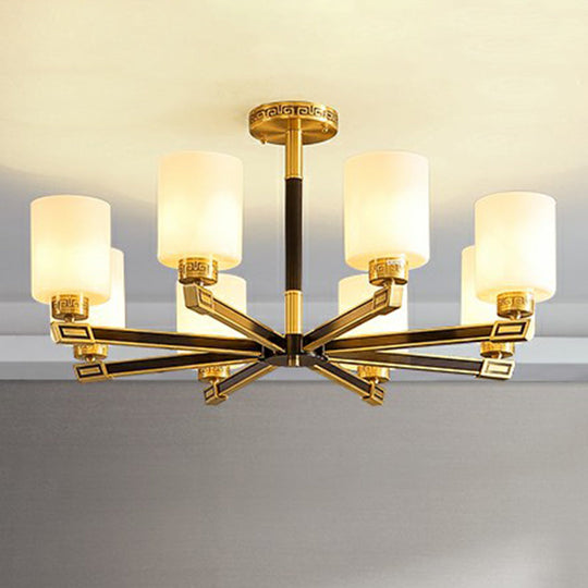 Black & Brass Satin Opal Glass Ceiling Chandelier For Antique Living Room