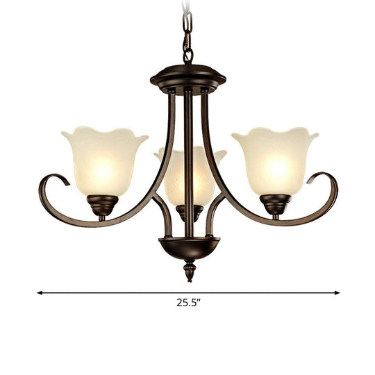 Retro Opal Frosted Glass Flower Chandelier In Black Finish: Elegant Hanging Light For Living Room