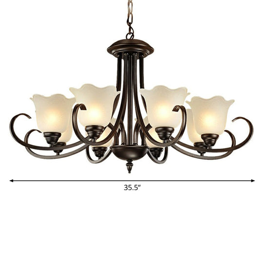 Retro Opal Frosted Glass Flower Chandelier In Black Finish: Elegant Hanging Light For Living Room 8