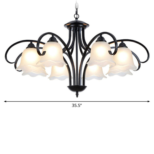 Frosted White Glass Floral Chandelier - Country Style Bedroom Ceiling Suspension Lamp (Black) 8 /