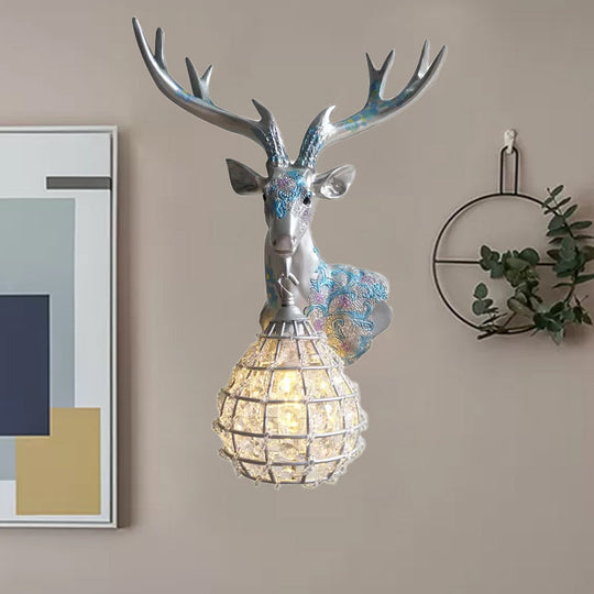 Crystal Globe Sconce Lamp With Deer Deco - Silver/White/Gold Right/Left Silver / Right