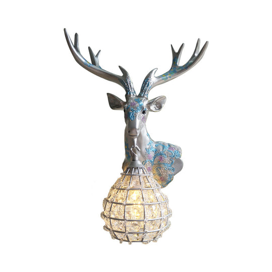 Crystal Globe Sconce Lamp With Deer Deco - Silver/White/Gold Right/Left