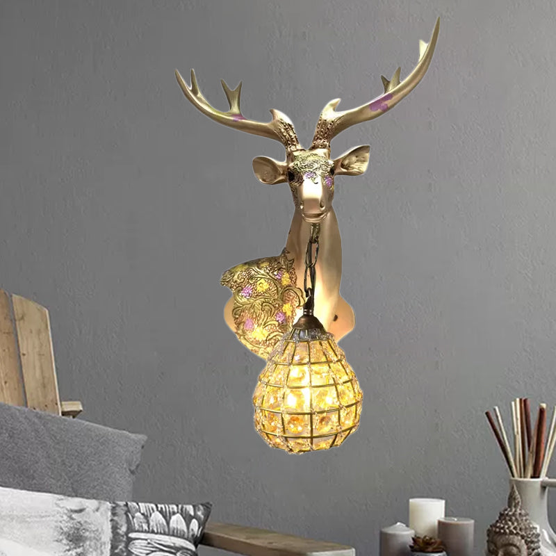 Crystal Globe Sconce Lamp With Deer Deco - Silver/White/Gold Right/Left Gold / Left