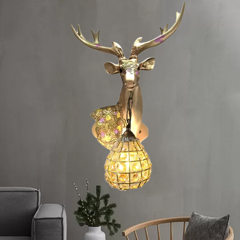 Crystal Globe Sconce Lamp With Deer Deco - Silver/White/Gold Right/Left